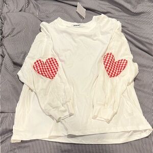 Daydreamer White Long Sleeve with Red Heart Patches